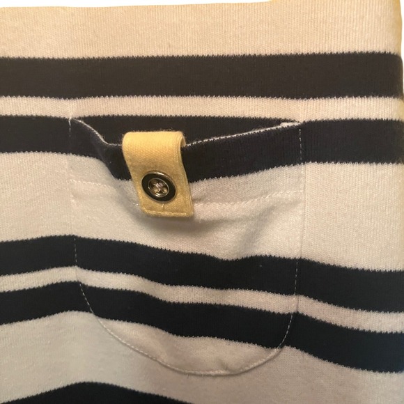 Karen Scott Sport Petites Top Yellow Stripe Pocket D-Ring Detail Short Sleeve - Picture 2 of 6